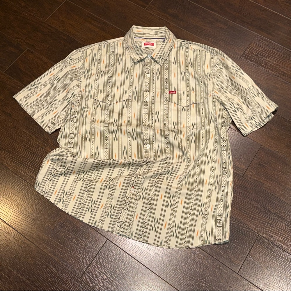 WRANGLER Aztec Print Western Button Down Shirt Mens Size L All Over Print